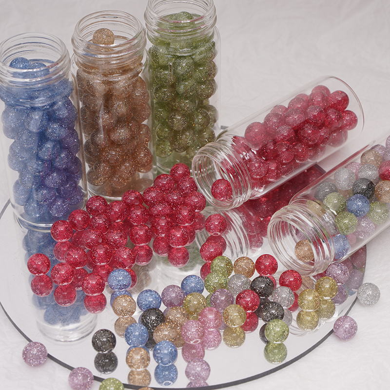 Resin Craft Material - 8/10mm Resins Round Shaped Beads Glitter