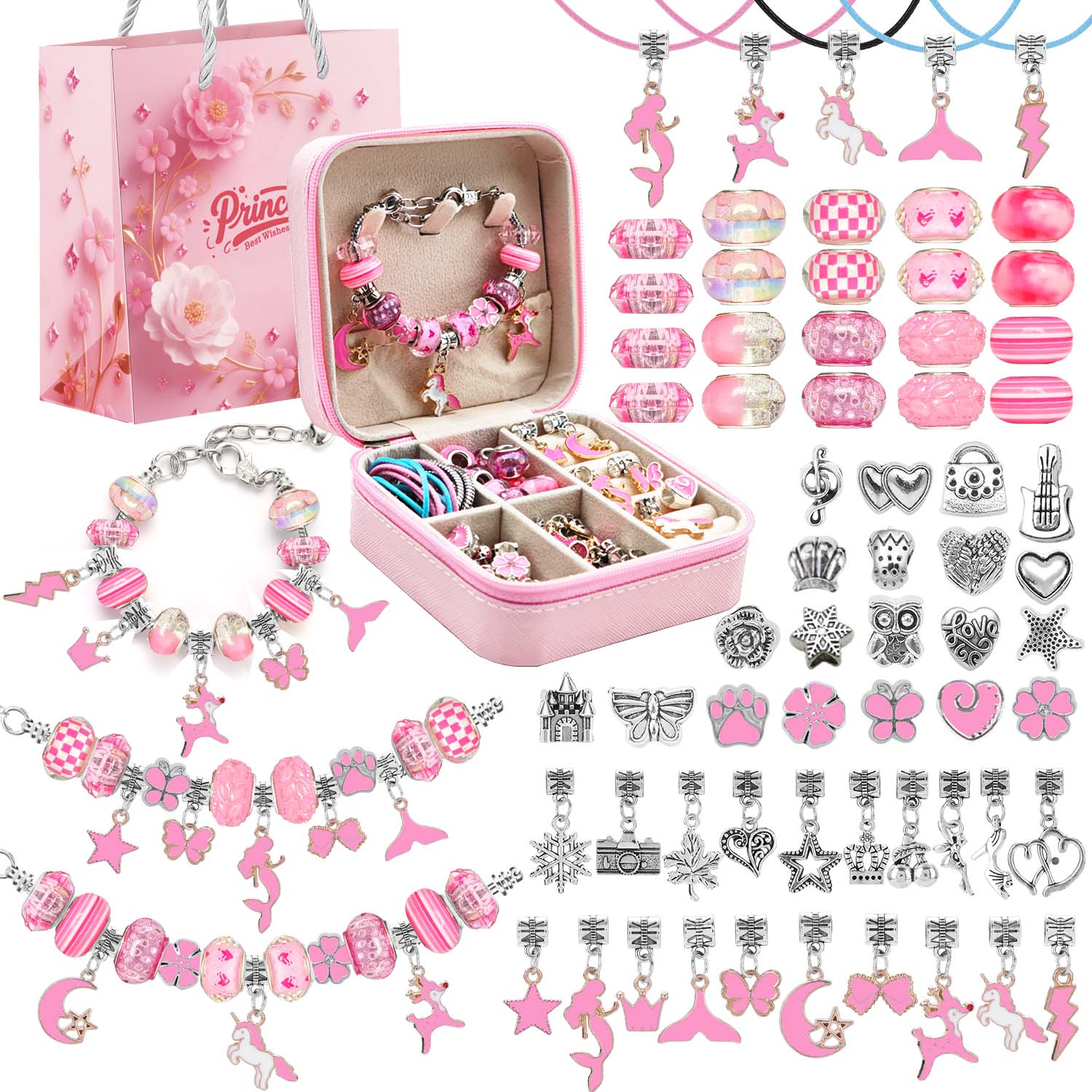 Resin Craft Kit - 68pcs pink beaded jewelry set, charm