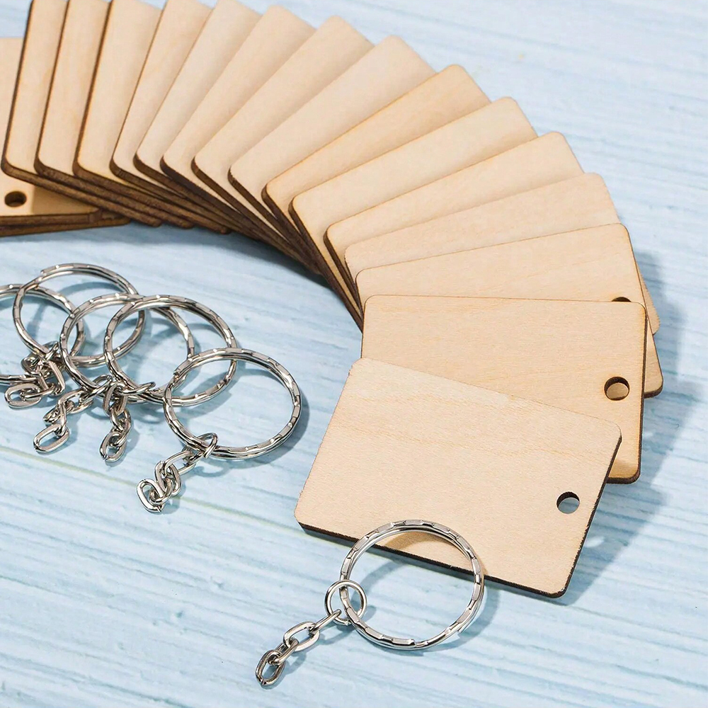 60pcs Blank Wooden Key Chains  - Wood Ring Blank ulasan dan harga