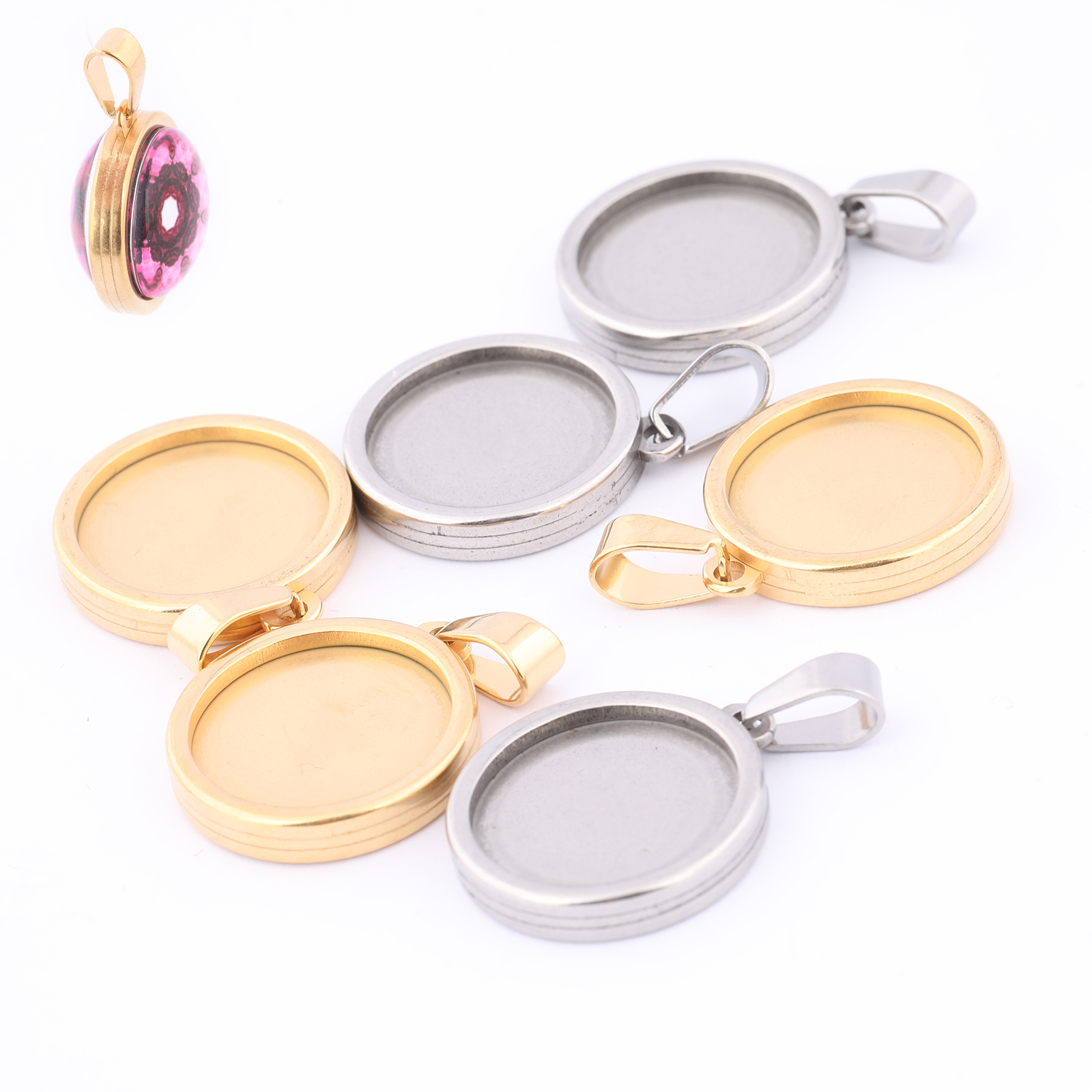 5pcs Stainless Steel Gold Plat - Bezels Set Pendant ulasan dan harga