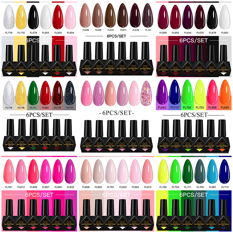 6Pcs/Set 10ML Gel Nail Polish  - Resin Glitter Pack ulasan dan harga