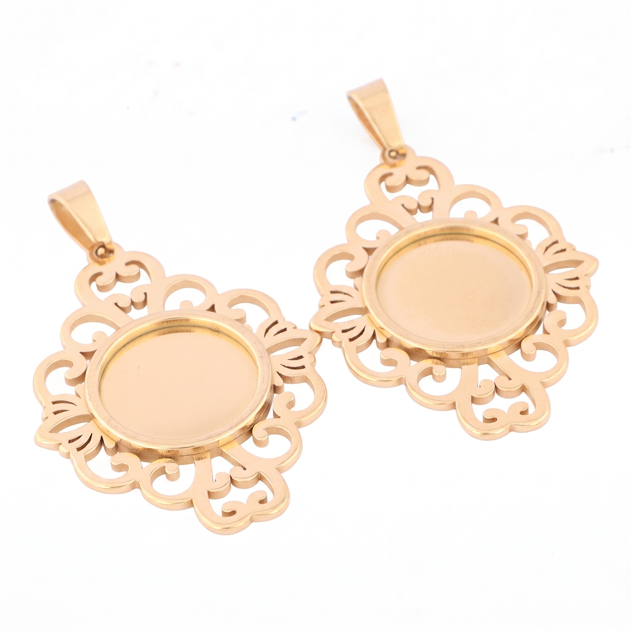 5pcs Stainless Steel Filigree  - Bezels Set Pendant ulasan dan harga
