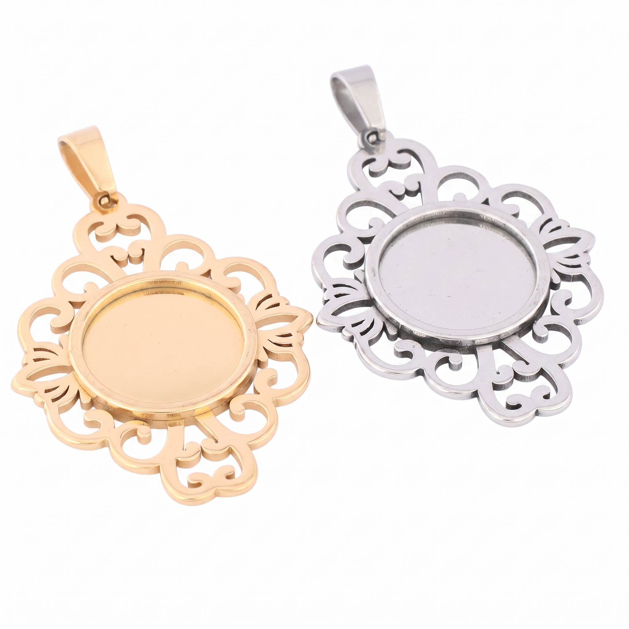 5pcs Stainless Steel Filigree  - Bezels Set Pendant ulasan dan harga