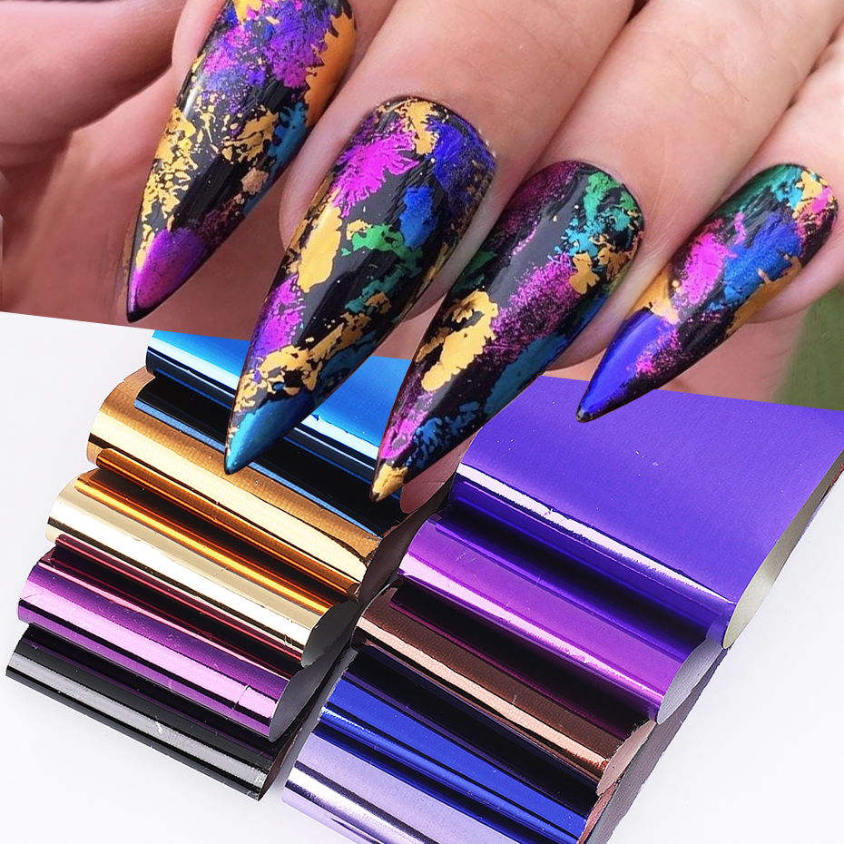 10pcs Metallic Nail Transfer F - Gold Foil Flakes ulasan dan harga