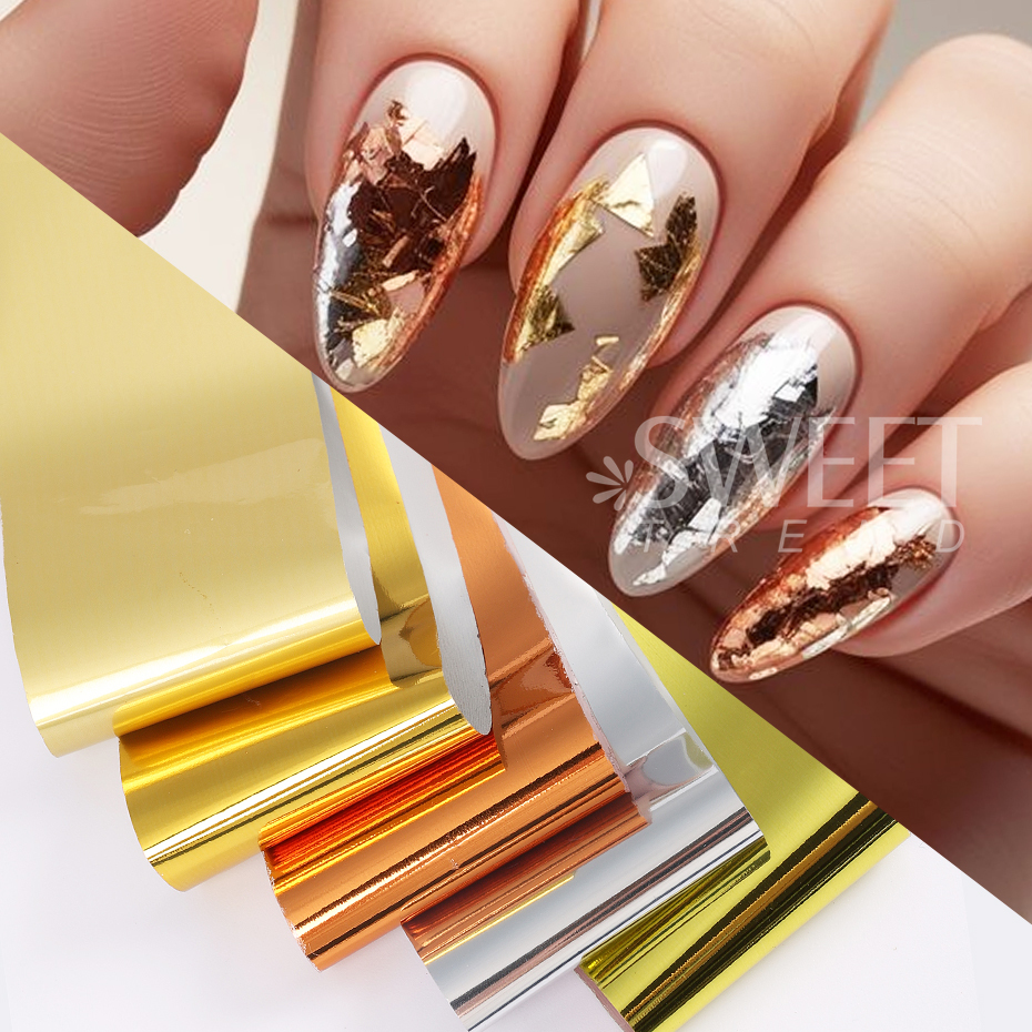 10pcs Metallic Nail Transfer F - Gold Foil Flakes ulasan dan harga