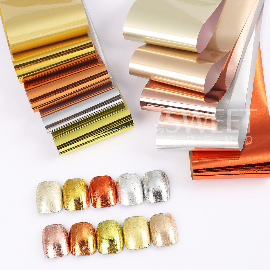 10pcs Metallic Nail Transfer F - Gold Foil Flakes ulasan dan harga