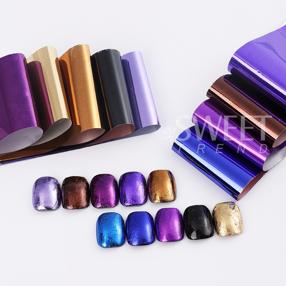 10pcs Metallic Nail Transfer F - Gold Foil Flakes ulasan dan harga
