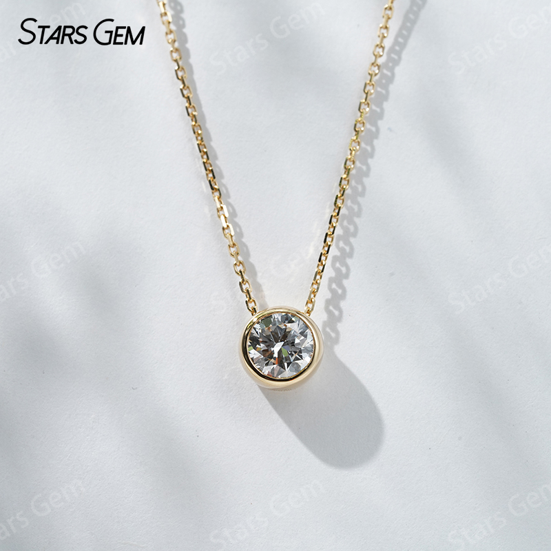 18K Gold 6.4mm 1.0ct Round Bri - Bezels Set Pendant ulasan dan harga