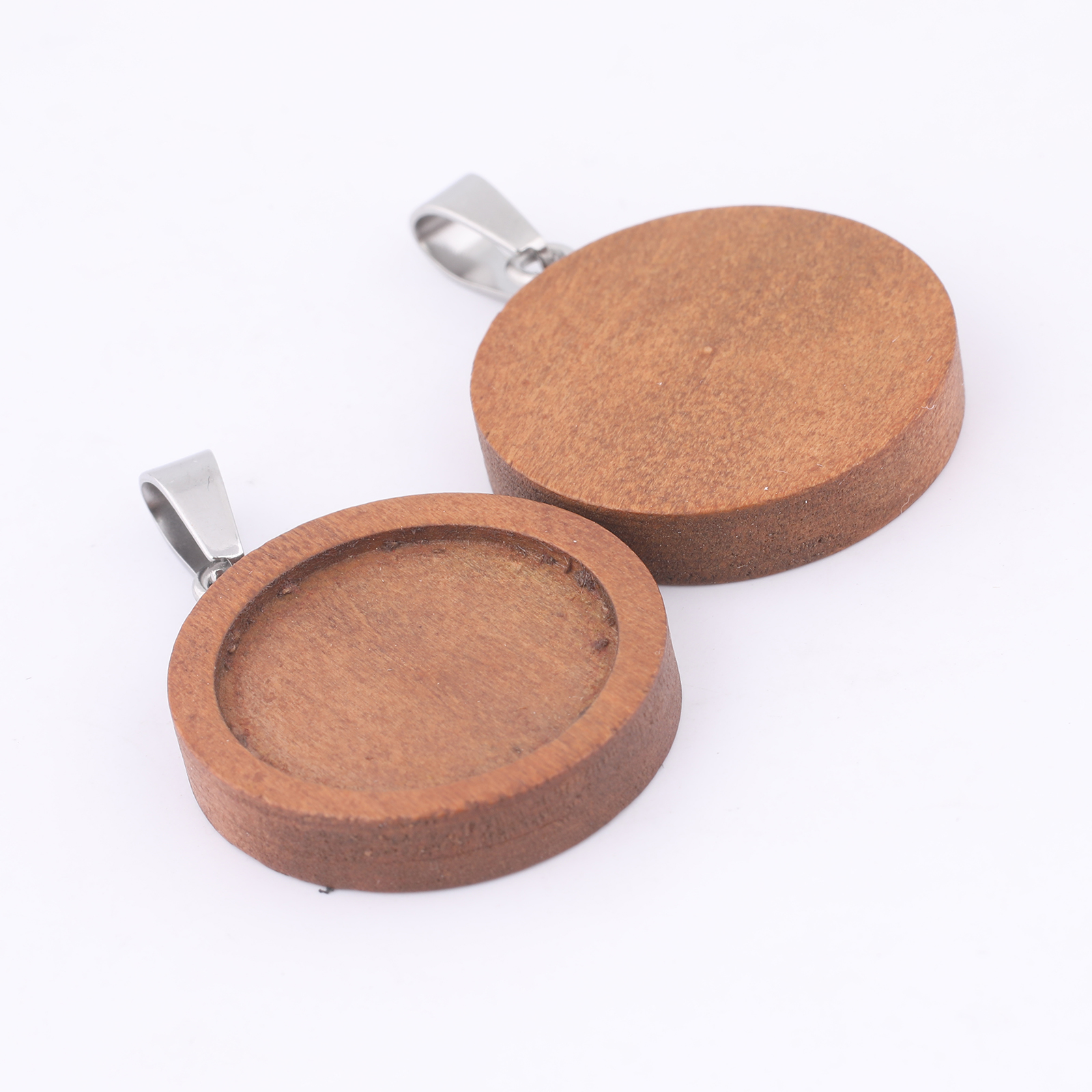 10pcs 20mm Round Wood Cabochon - Bezels Set Pendant ulasan dan harga