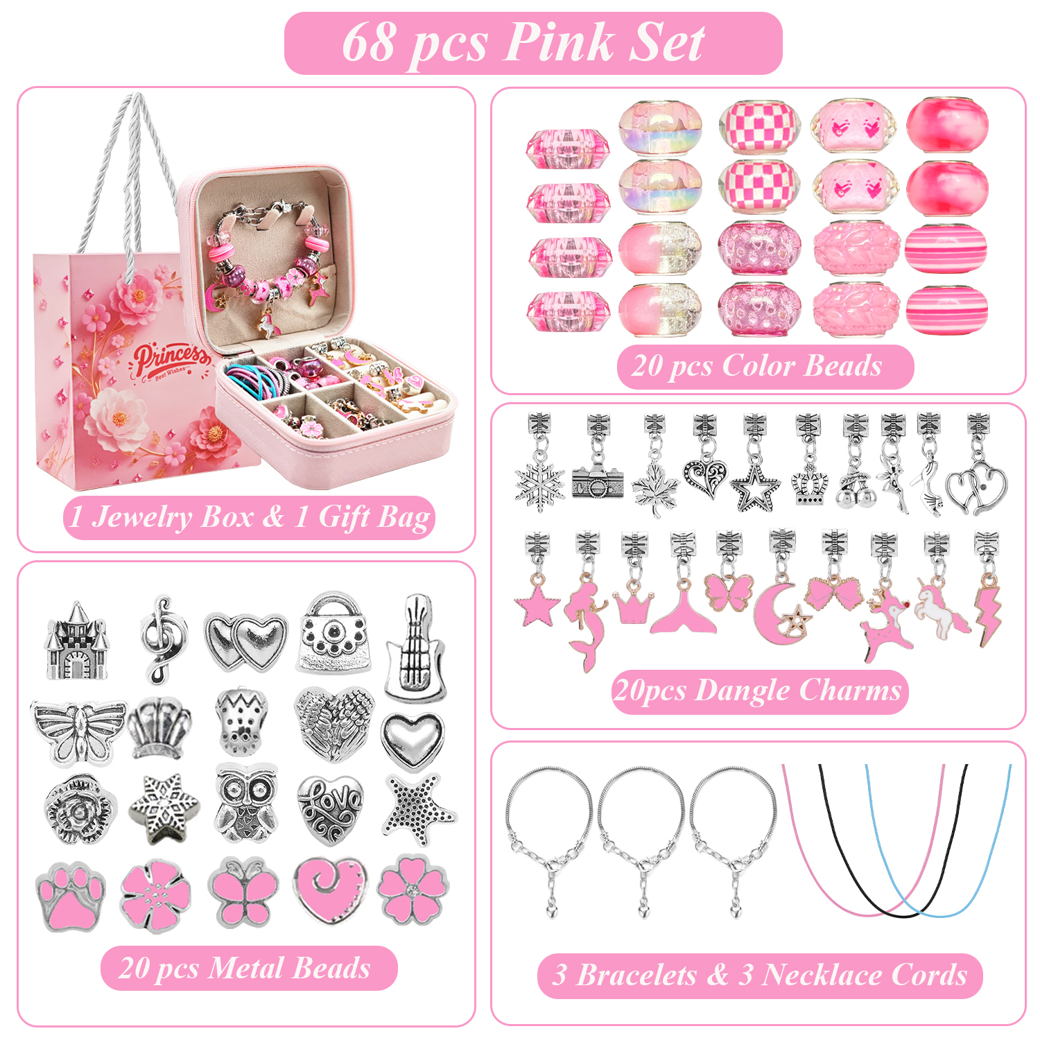 68pcs pink beaded jewelry set, - Resin Craft Kit ulasan dan harga