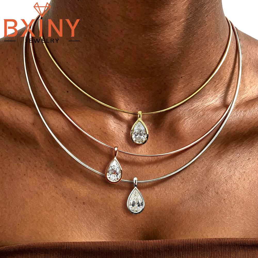 BXINY 3CT Bezel Set Pear Cut M - Bezels Set Pendant ulasan dan harga